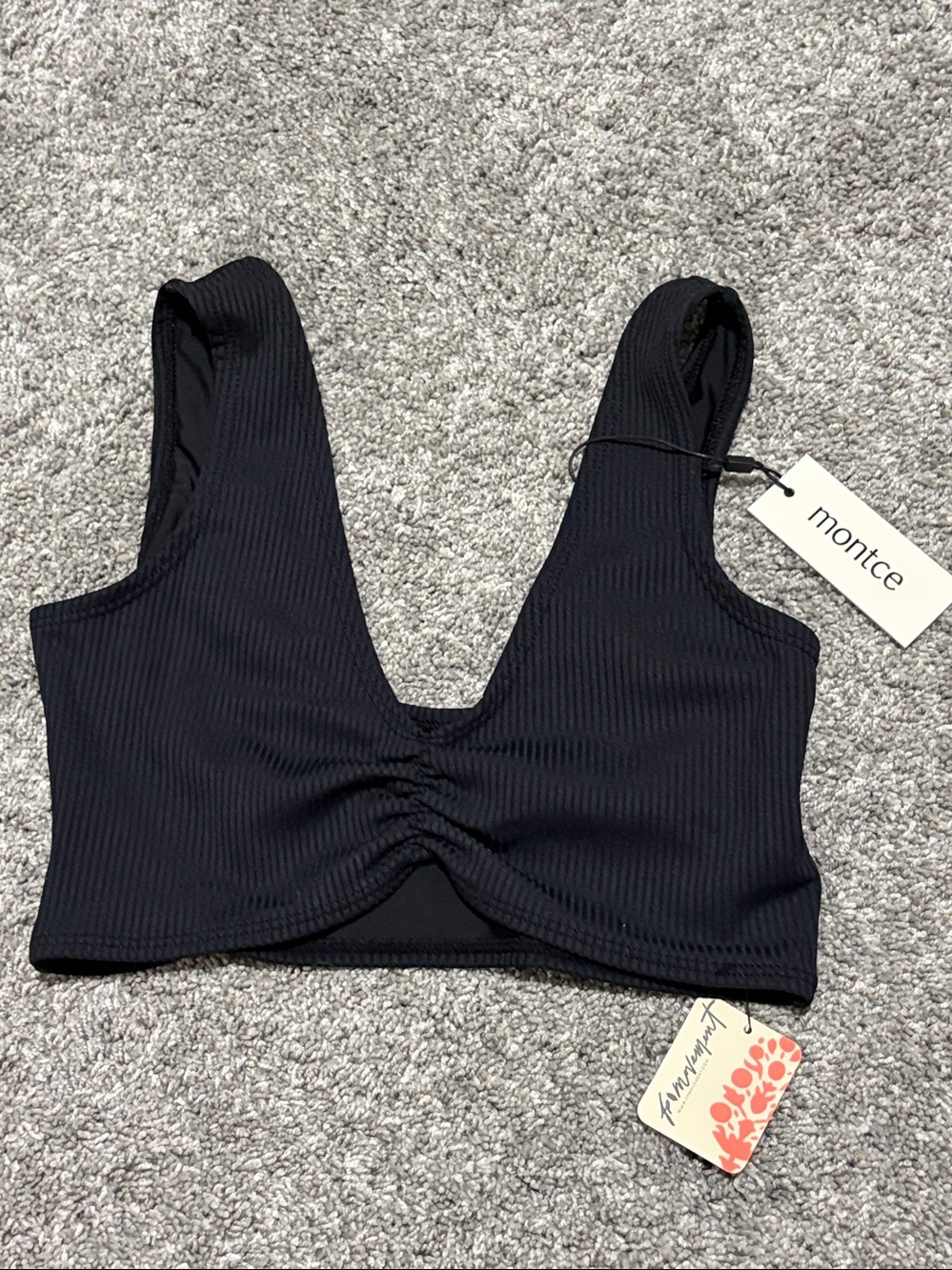 MONTCE black rib Kim bikini top new with tags size Small Lined Stretchy